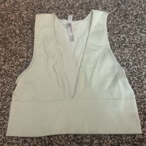 Zara Light Cream Ribbed V-Neck Tank Top